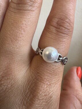 925 Sterling Silver Pearl Adjustable Ring Minimalist Elegant Statement Ring
